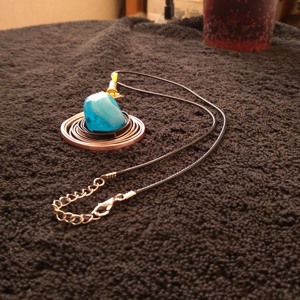 Marbled in sky blue tribal pendant earth swirls with adjustable rope chain